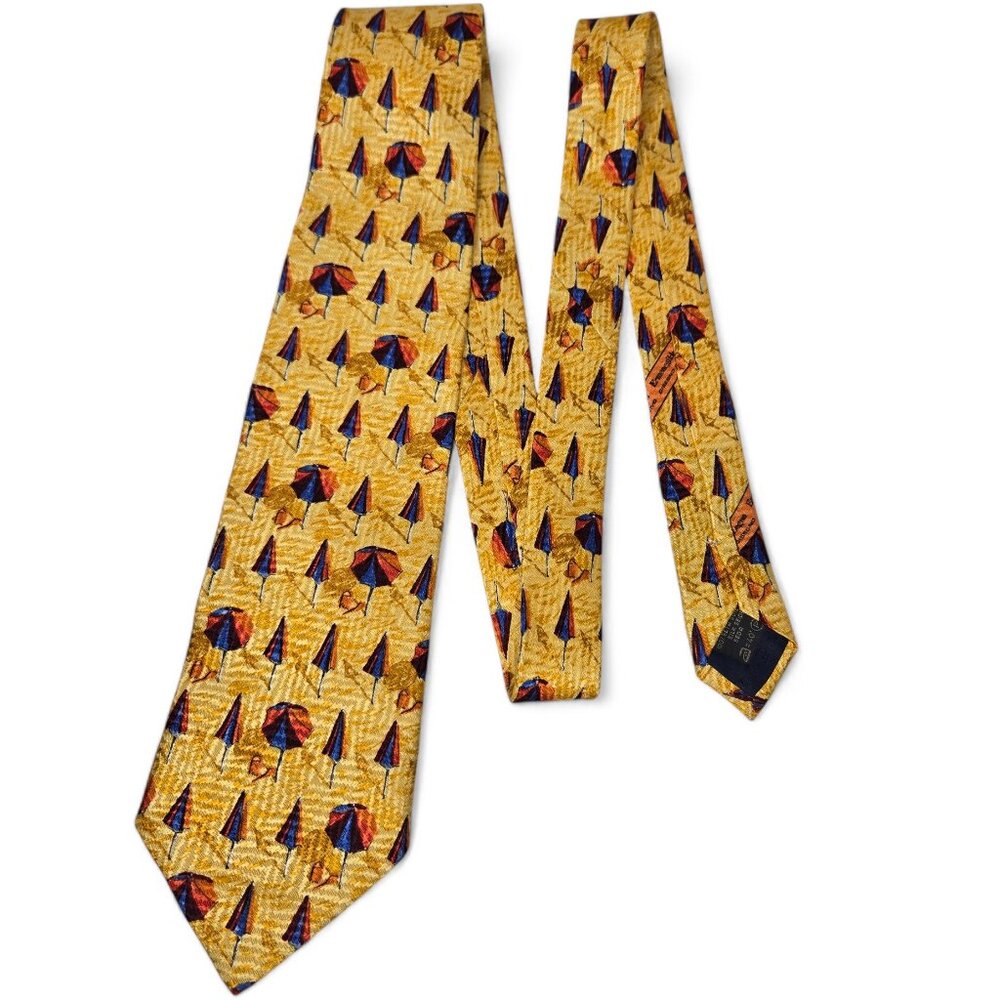 Ermenegildo Zegna 100% Silk Tie Men's Beach Umbrella‎ Graphic Office Business